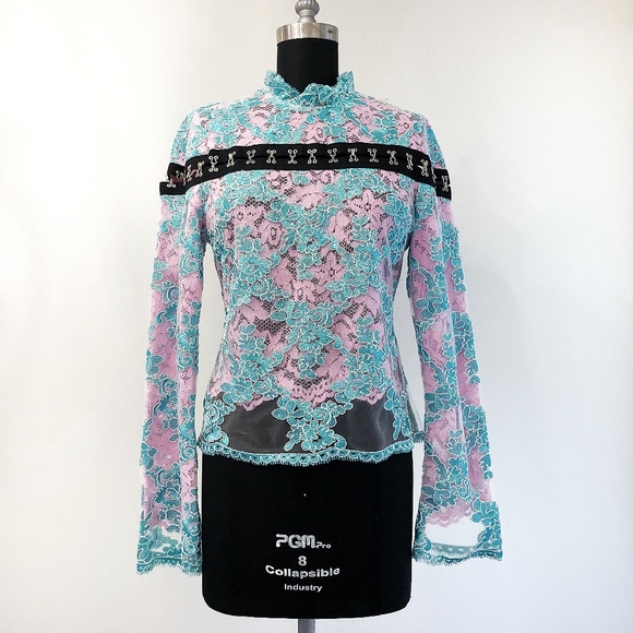 Marques Almeida Corset Y2K Dopamine Bright Ruffle Corded Floral Lace Top - Picture 4 of 15